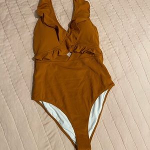 NWT Cupshe Women’s One Piece Tie Neck Swimsuit Burnt Orange sz M